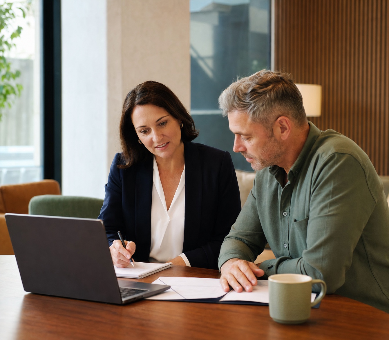 Australian career adviser and client reviewing a practical next-step action plan.