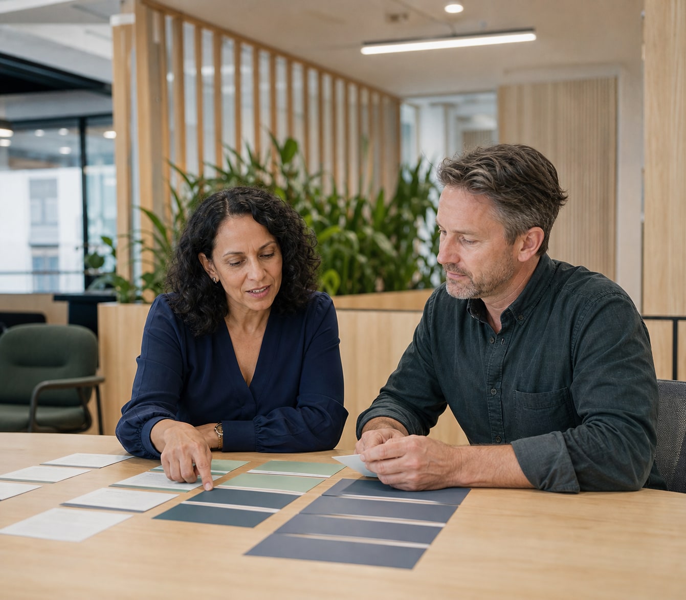 Public-sector professionals comparing work requirements across several role-level cards.