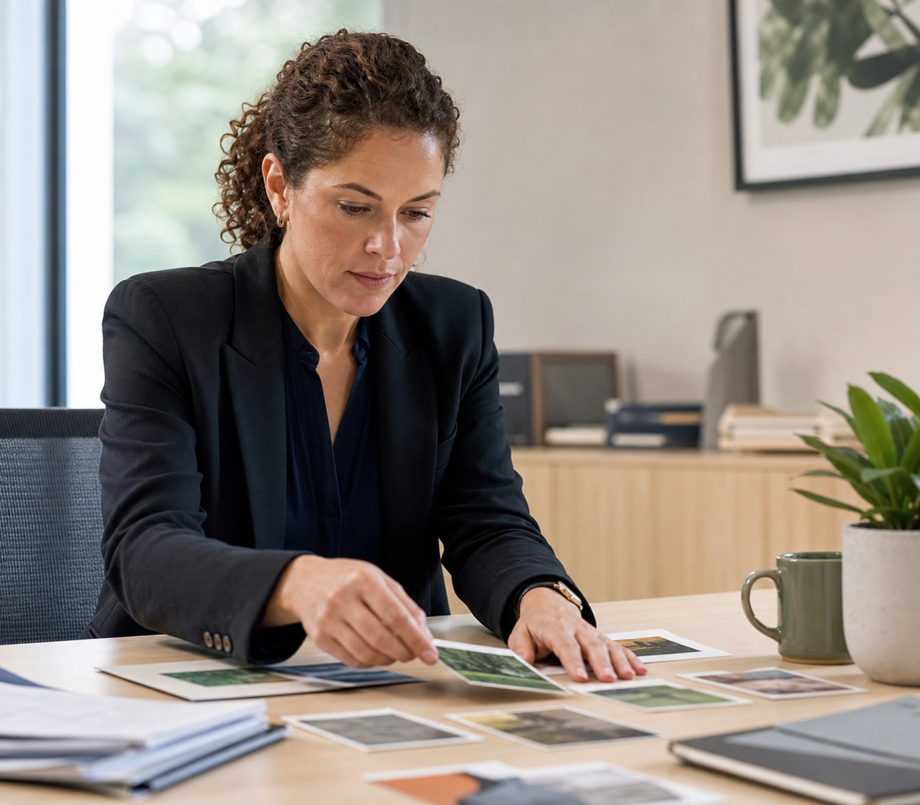Public-sector applicant selecting a strong example from several evidence cards.