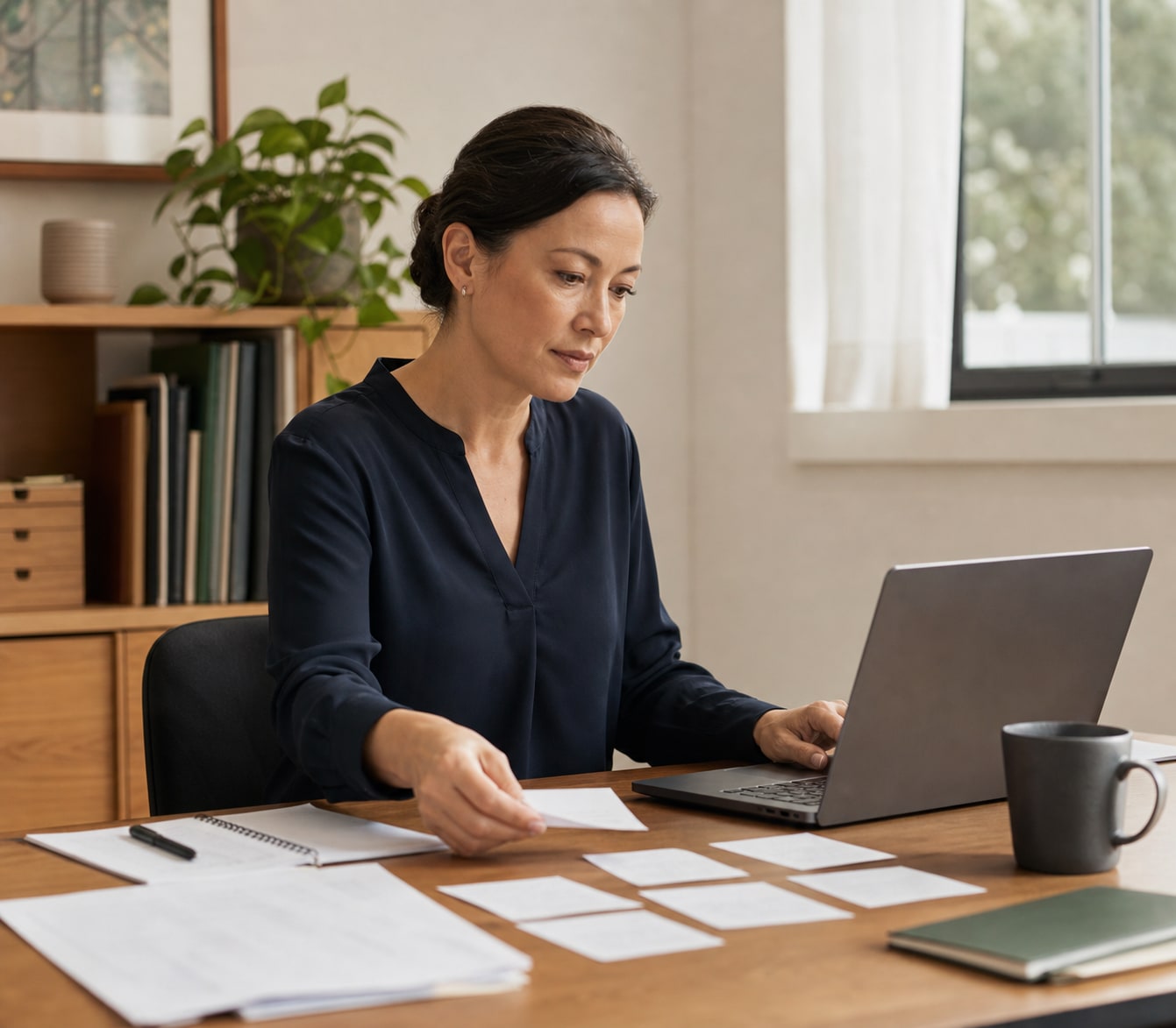 Public-sector applicant sequencing evidence notes beside an application draft.