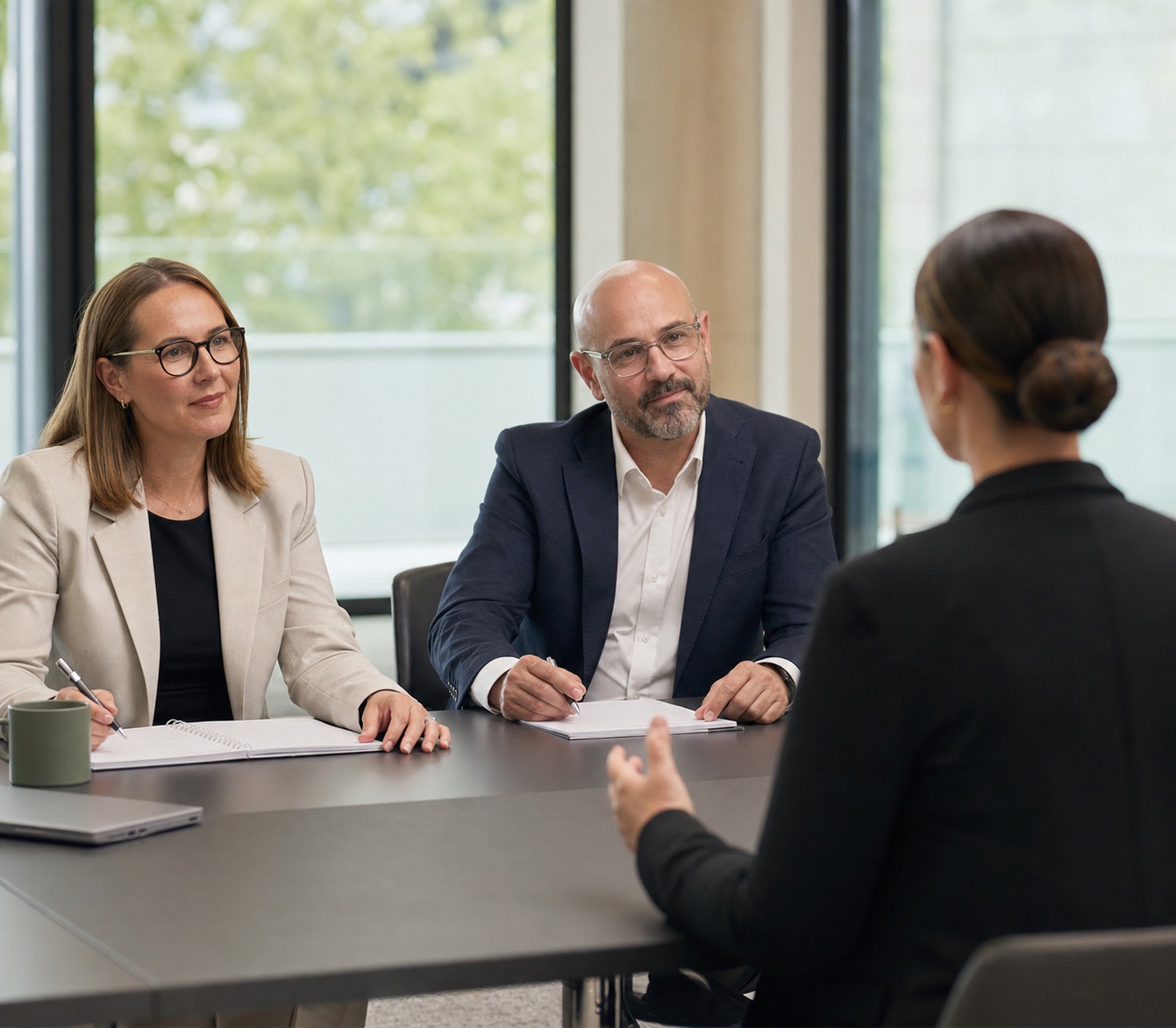 EL candidate practising a panel response with two advisers.