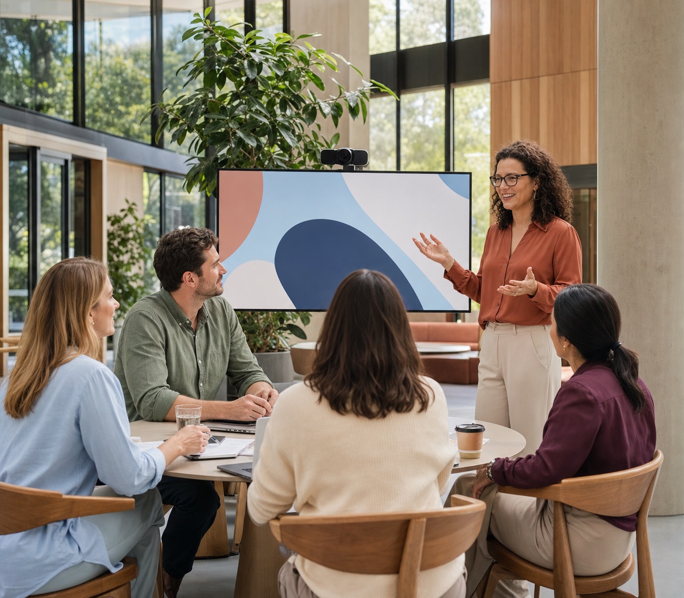 Facilitator working with a public-sector group in a flexible workshop setting.