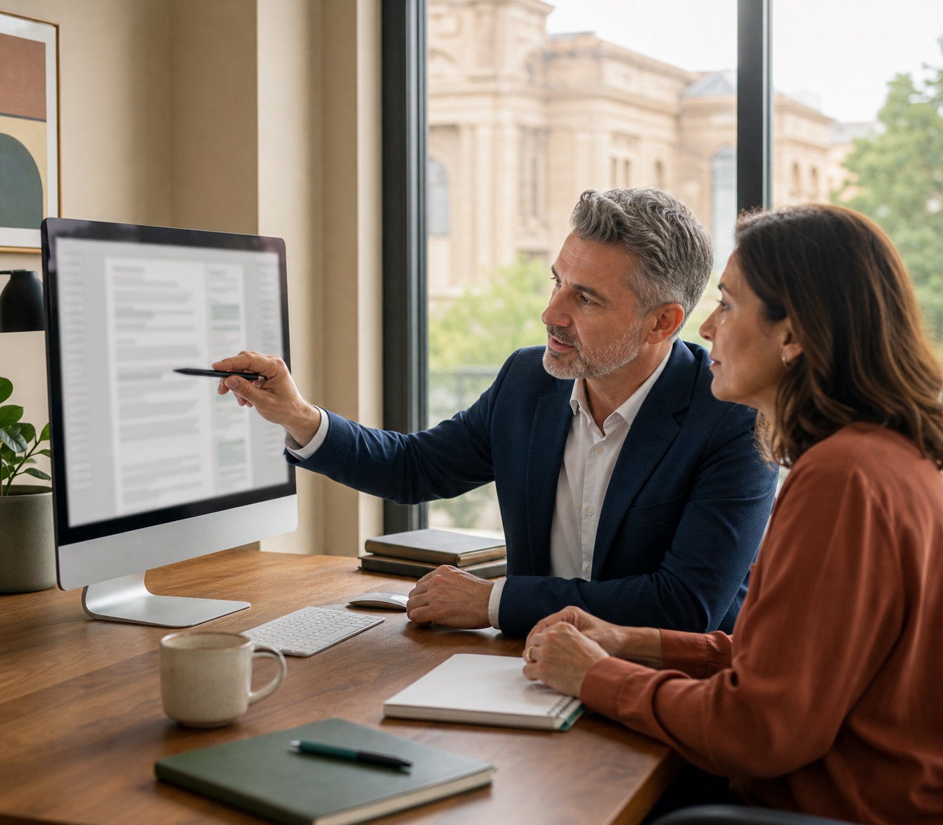 Resume adviser and Australian professional structuring career experience on a large screen.
